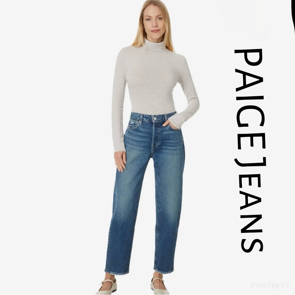 Paige Alexis Button Fly Jeans Womens Size 34 Blue Barrel Leg Lovejoy Distressed‎